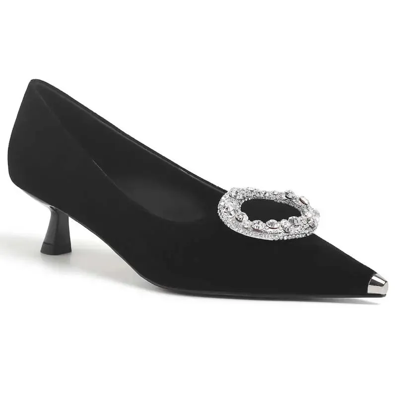 Aamani Black Suede Kitten Heels