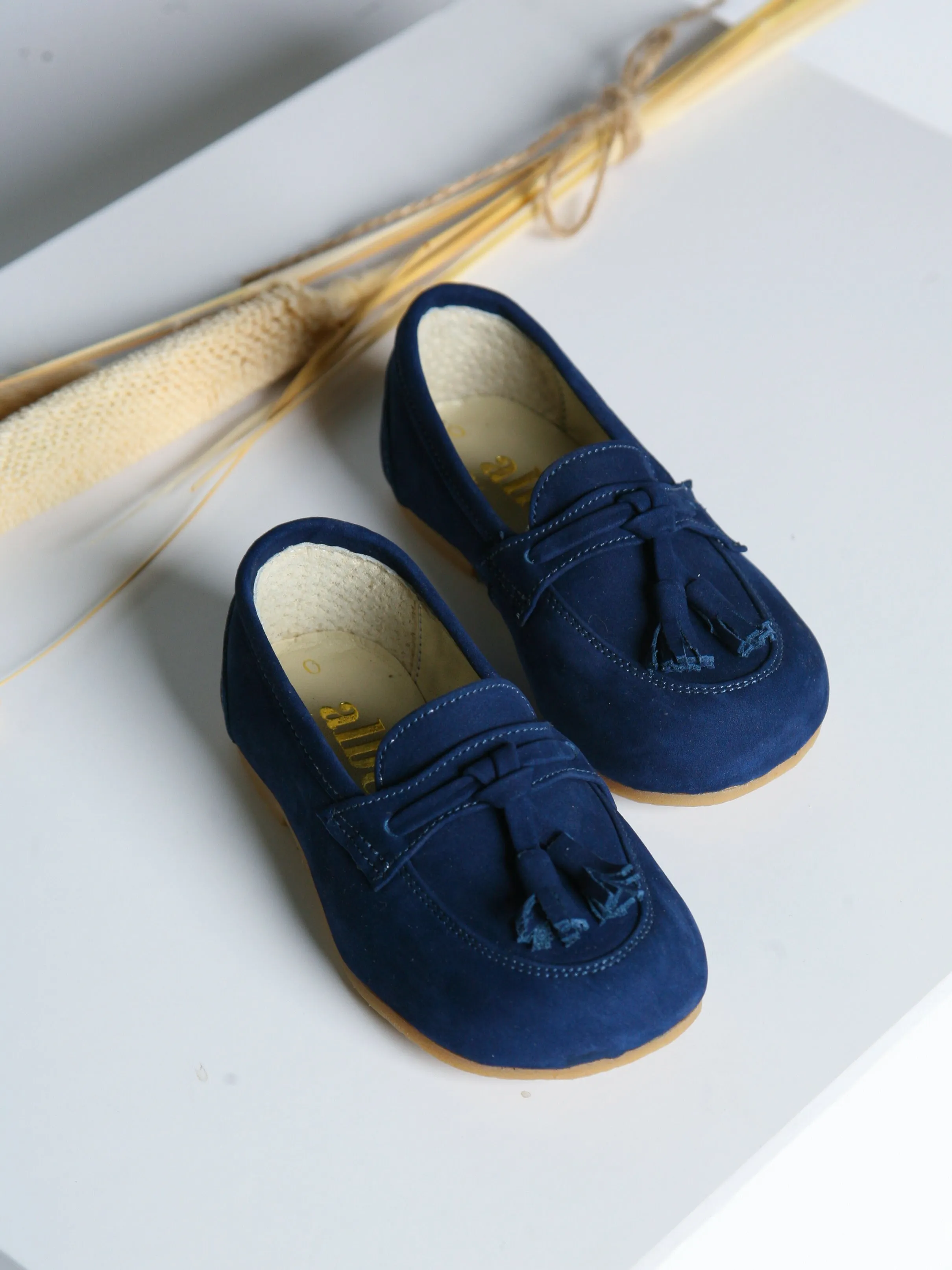 Ananas Petit x Rose & Albert Navy 'Teco' Suede Boat Shoes