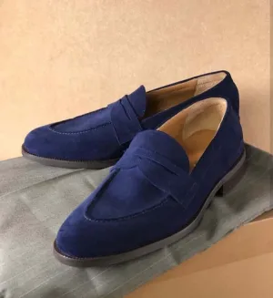 Bespoke Blue Suede Penny Loafer Shoe for Men