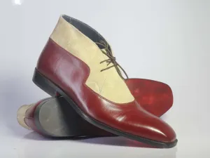 Bespoke Burgundy Beige Chukka Leather Suede Boot