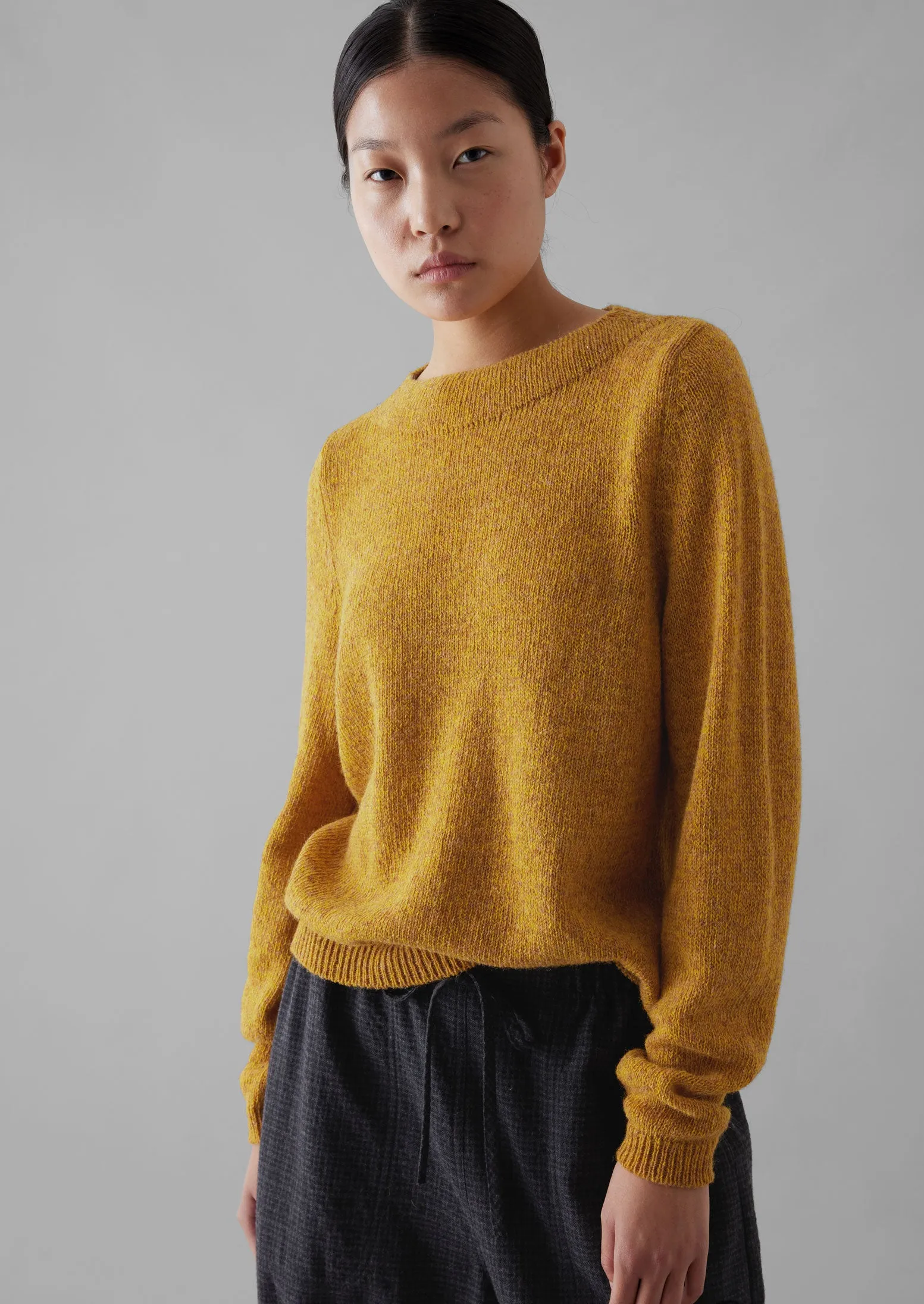 Boat Neck Wool Sweater | Mustard Marl