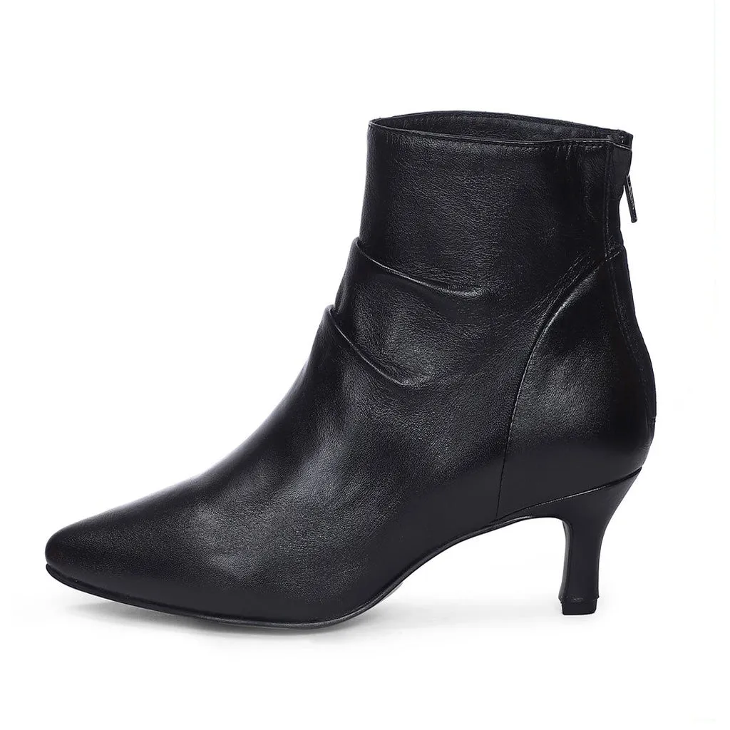 Saint Lovina Black Slouch Leather Kitten Heel Ankle Boots