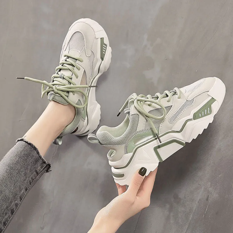 Spring Women's Mesh Breathable Comfortable Sneakers Thick-soled Lace-up Increased Dad Shoes Casual Vulcanized Shoes Women