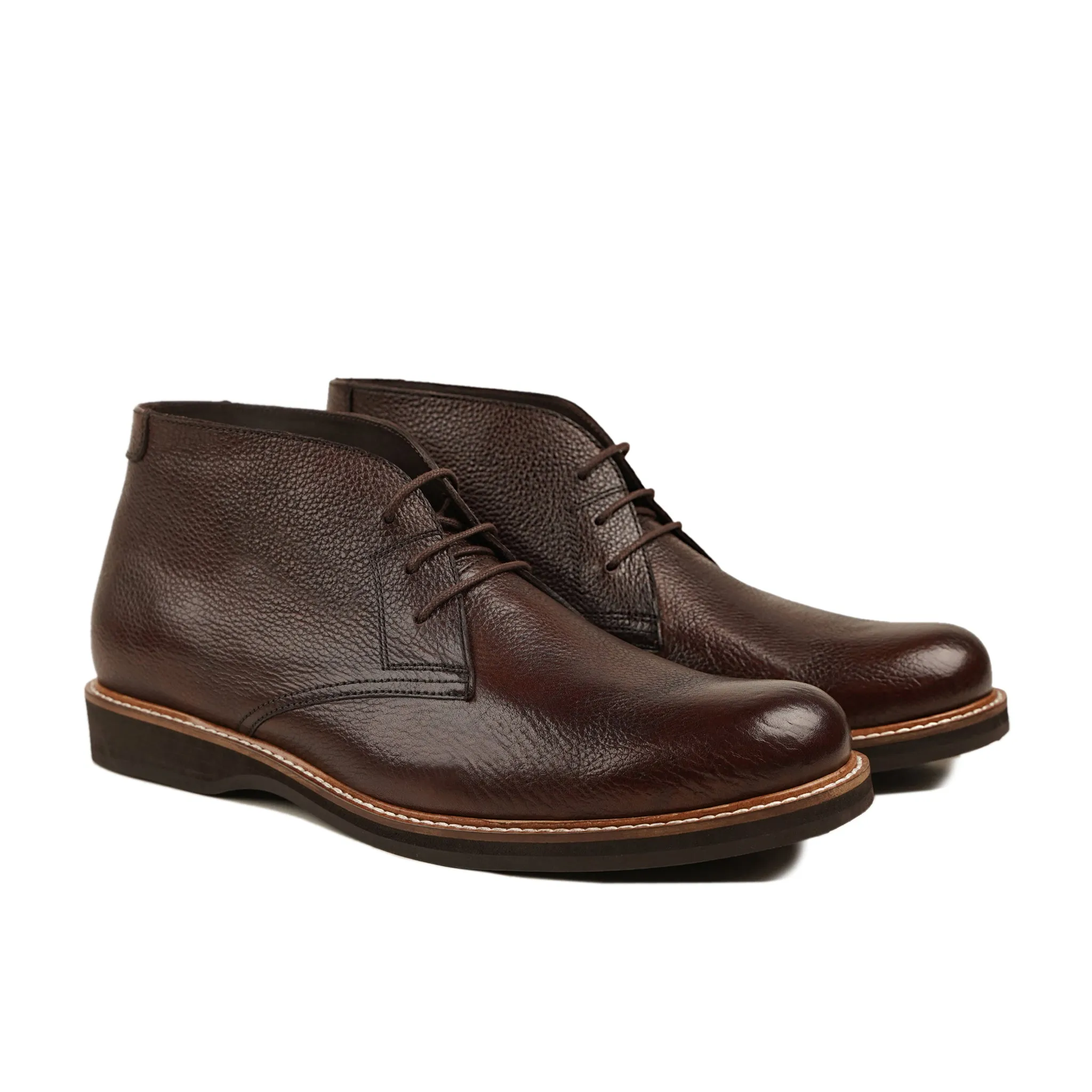 Tadao - Men's Brown Pebble Grain Leather Chukka Boot